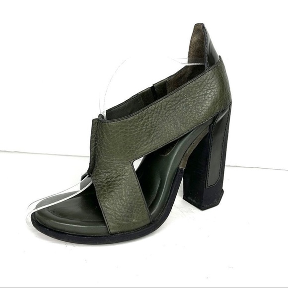 Alexander Wang Iman Spruce Green Leather Heel Mules - Picture 2 of 12